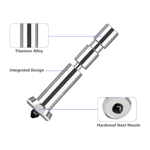 Upgraded Integrated 0.4mm Nozzle for Anycubic Kobra 3 Max, Fully Titanium Alloy Throat Tube Quick Swap Hardened Steel Nozzle High Speed Hot End Nozzle for Kobra 3 Max 3D Printer, 2PCS - color: Upgraded 0.4mm Nozzle