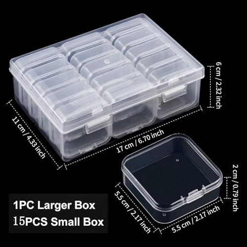 15-Grid Plastic Storage Box - Clear Bead Organizer with Hinged Lid, Mini Craft Supply Container