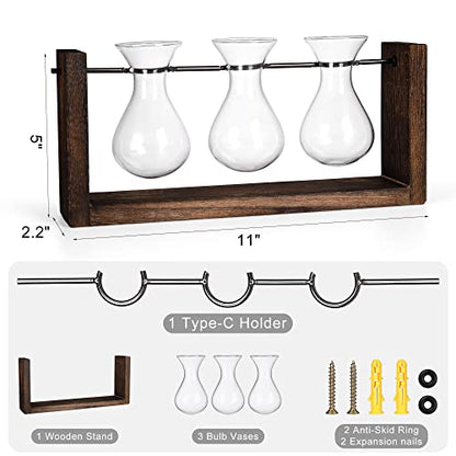 YIBOT Wall Hanging Planter Plant Propagation Stations Glass Flower Vase - size: 3Vase-M
