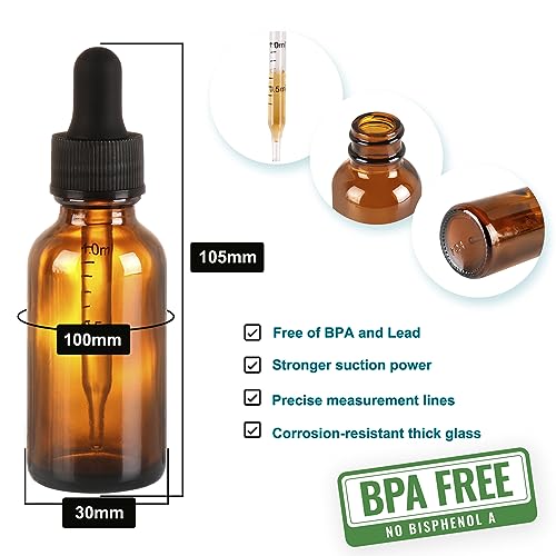 NOOEEISS 24 Pack,1oz Glass Dropper Bottle, Amber Tincture Bottles with Dropper,Pretty Finish for All Kinds of Liquids,Oil Bottles for Hair- Stronger Suction ideal for Leakproof Travel - color: Amber, size: 1oz-24Pack