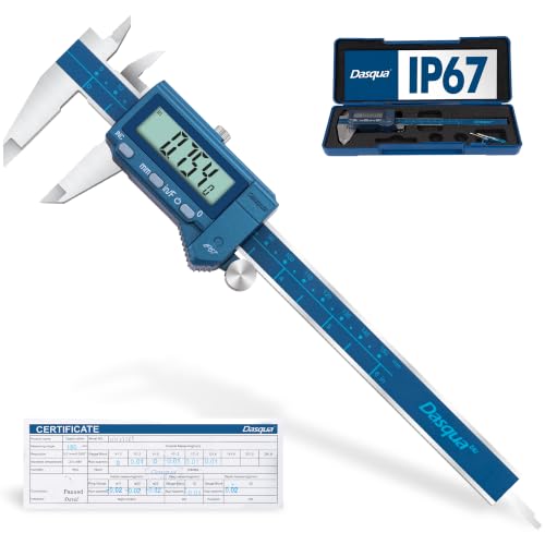 Dasqua 6”/150mm IP67 Absolute Origin Digital Caliper, Stainless Steel, Accuracy ±0.001”/0.02mm, Resolution 0.0005"/0.01mm/1/128, Water/Coolant/Dust Protection, in/mm/Fraction Conversion - color: Blue Case Cover, size: 6"/150mm