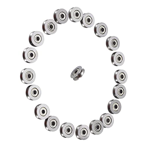 V Bearing, Small Grooved Bearing Pulleys 3x12x4mm, V Track Wheels, Small Fixed Pulley Bulk, V623zz Carbon Steel Replacement for Rail Track Linear Motion System, 20pcs