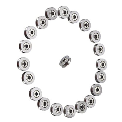 V Bearing, Small Grooved Bearing Pulleys 3x12x4mm, V Track Wheels, Small Fixed Pulley Bulk, V623zz Carbon Steel Replacement for Rail Track Linear Motion System, 20pcs
