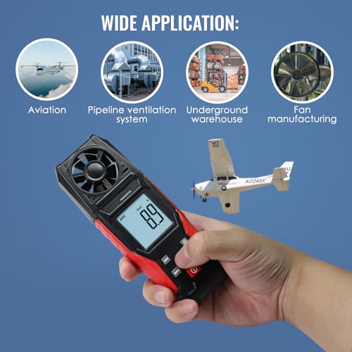 Digital Anemometer Handheld Wind Speed Meter – Measures Wind Speed in m/s, km/h, ft/min, mph, Knots & Air Temperature – Max/Min, Data Hold, Backlit Display – for HVAC, Sailing, Weather, Drone Flying