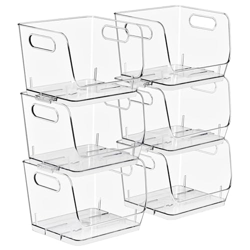 Sorbus Clear Pantry Organizer with Stackable Storage Bins, Open Front - size: Small Square, style: 6 Pack