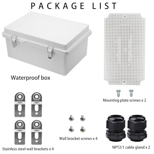 Waterproof Electrical Box with Mounting Plate, IP67 Junction Box Stainless Steel Latch Hinged Grey Cover Project Enclosure with Wall Bracket and 2 Glands 10.2" x 6.3" x 3.9" - color: Grey, size: 10.2" x 6.3" x 3.9"