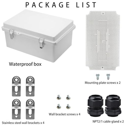 Waterproof Electrical Box with Mounting Plate, IP67 Junction Box Stainless Steel Latch Hinged Grey Cover Project Enclosure with Wall Bracket and 2 Glands 10.2" x 6.3" x 3.9" - color: Grey, size: 10.2" x 6.3" x 3.9"