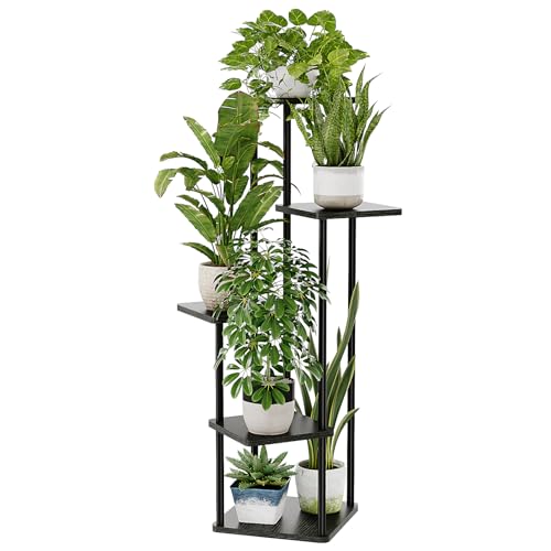 Bamworld Black Plant Stand Indoor 5 tier Corner Plant Shelf - color: Dark Brown, size: 5 Tier