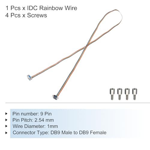 MECCANIXITY IDC Rainbow Wire Flat Ribbon Cable DB9 Male to DB9 Female 59 Inch Length 2.54mm Pitch Breadboard Jumper Wires for Electronic Projects - size: 59 Inch, style: DB9 Male to DB9 Female