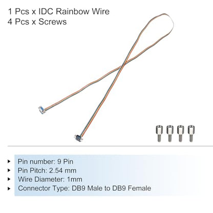MECCANIXITY IDC Rainbow Wire Flat Ribbon Cable DB9 Male to DB9 Female 59 Inch Length 2.54mm Pitch Breadboard Jumper Wires for Electronic Projects - size: 59 Inch, style: DB9 Male to DB9 Female