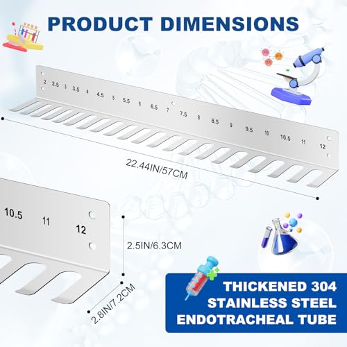 Endotracheal Tube Holder 304 Stainless Steel Rack Wall Hanging Frame Endotracheal Tube Holders Intubation Hanger for Veterinary Equipment Supplies(22.44 inches, 2.0-12)