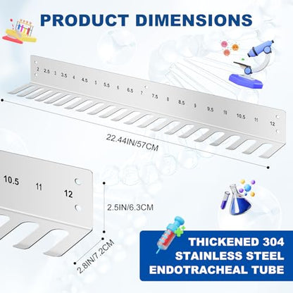 Endotracheal Tube Holder 304 Stainless Steel Rack Wall Hanging Frame Endotracheal Tube Holders Intubation Hanger for Veterinary Equipment Supplies(22.44 inches, 2.0-12)