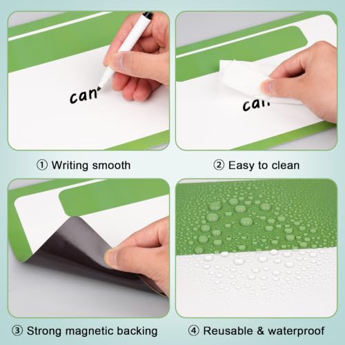 7 Pack Magnetic Write & Wipe Paper Organization Chart, Green Blank Dry Erase Objectives Labels Learning Magnets with 1 Black Pen & 30x20cm Back Card - style: Green