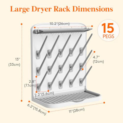 Lifewit Large Baby Bottle Drying Rack 15 Hooks, Newborn Essentials Must Haves, Bottle Storage Organizer for Countertop, Cabinet, Rack Dryer Holder for Pacifiers, Pump Parts, Baby Stuff (Pack of 2) - size: Large-15 Hooks (Pack of 2)