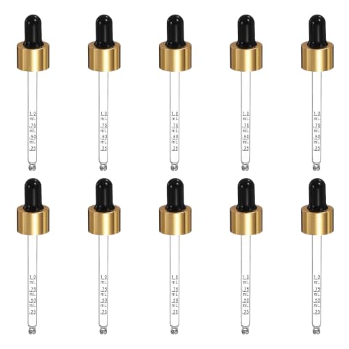 PATIKIL Glass Eye Dropper w/Measurement mark for 1.7oz Glass Bottles 10Pcs - color: Black/Gold Top, size: 1.7oz