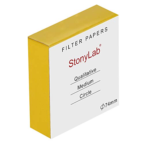 StonyLab Qualitative Filter Paper Circles, 74mm Diameter Cellulose Filter Paper with 20 Micron Particle Retention Medium Filtration Speed, Pack of 100 - size: 74 mm Diameter