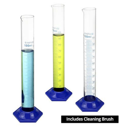 QWORK Borosilicate Glass Graduated Cylinder Set - 5PCS, 100ml, Heat and Chemical Resistant with Shatter-Proof Design, 3mm Wall Thickness