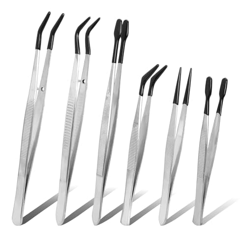 6 Pcs Rubber-Tipped Precision Tweezers Set for Crafts & Electronics