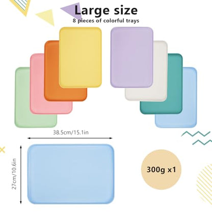 8-Piece Wheat Straw Art Tray Set 15" x 10.6" Serving Dishes for Crafts - size: Large