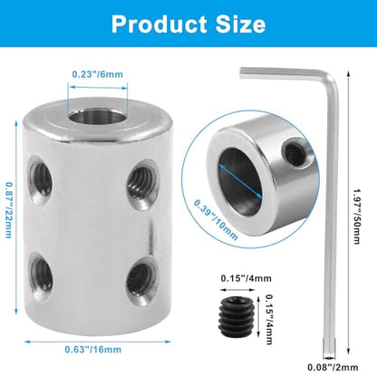 BokWin 2 Pcs Bore Rigid Coupling Set 6mm to 10mm Shaft Coupler - size: 6mm to 10mm