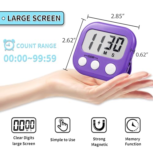 Timer for Kids Digital Kitchen Timers for Cooking- 2 Pack Blue Purple - color: Blue Purple
