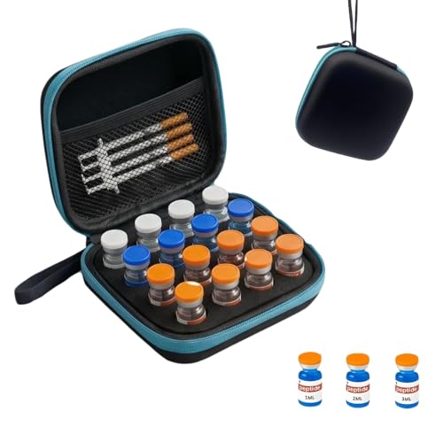 Insulin & Peptide Vial Case for Fridge, 16-Slot Hard Shell - color: Blue-16 Slots