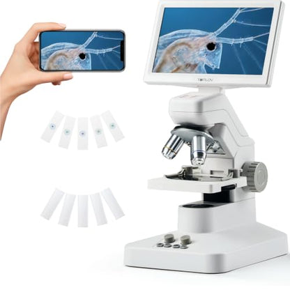 TOMLOV DM301 Pro Microscope for Kids Adults Students, 7" Screen Science Kit - color: White