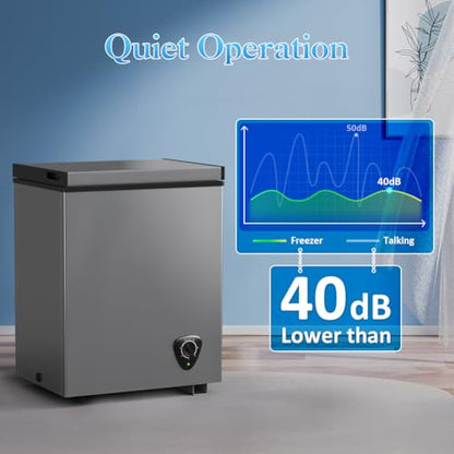 3.5 Cu.Ft Small Chest Freezer - Deep Freezer 7 Adjustable Temperature - color: Grey
