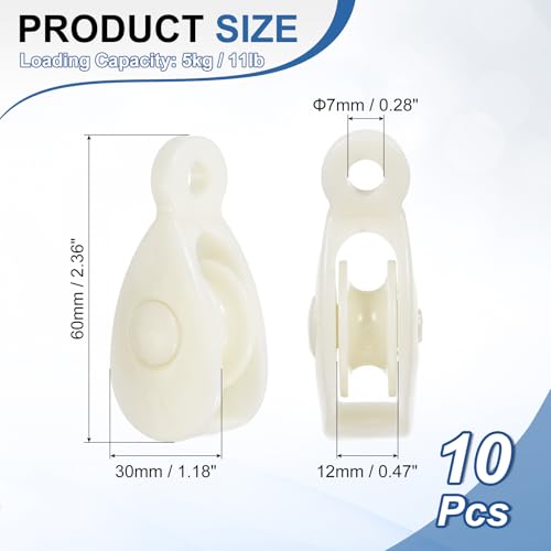 PATIKIL Mini Nylon Pulley Wheel 0.35" ID 2.36" L 10Pcs Single Sheave - size: 0.35" ID 2.36" L