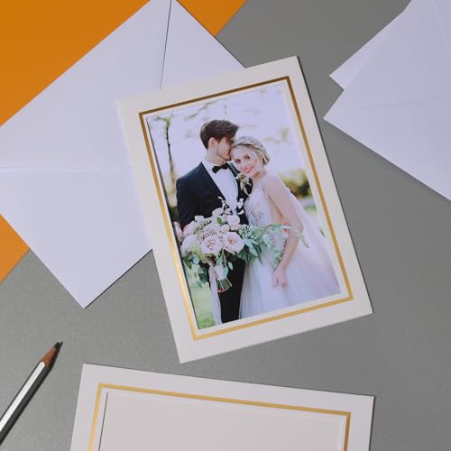 50 Sets Photo Frame Cards with Envelopes 4x6 Paper Picture Frames Bulk - color: White with Gold Lining, size: 4X6