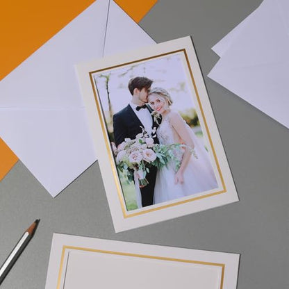 50 Sets Photo Frame Cards with Envelopes 4x6 Paper Picture Frames Bulk - color: White with Gold Lining, size: 4X6