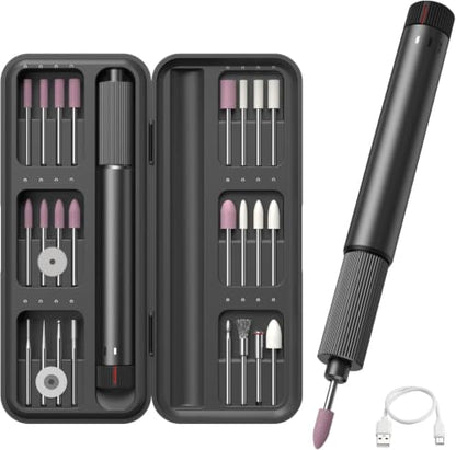 Professional Electric Engraving Pen Set, USB Rechargeable Precision Polishing Tool with 24-Piece Accessory Kit, Portable Carrying Case, Gentle Operation for Fine Work, DIY Craft Essential,Black