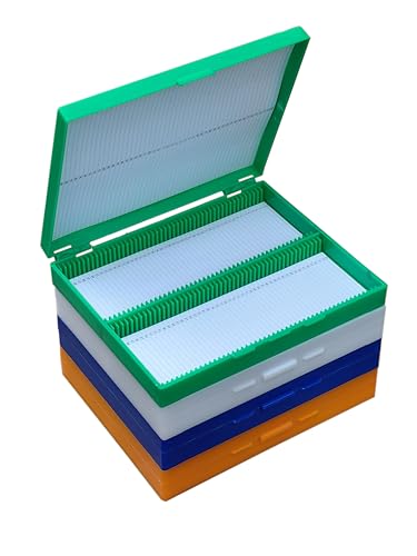 MUHWA 4PCS Microscope Slide Storage Box, 100 Places Slides Holder, Assorted Color(Blue/Green/Orange/White) - color: Blue/Green/Orange/White