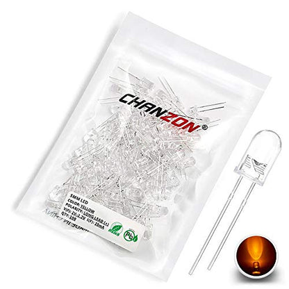 CHANZON 100 pcs 5mm Yellow LED Diode Lights(DC 2V 20mA) - color: G) Yellow, size: 5mm Round Top