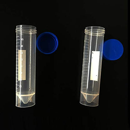 lasenersm 10 Pieces 50ml Plastic Centrifuge Tubes Clear Plastic Graduated Vial Tube with Blue Screw Caps Storage Container Test Tubes Conical Bottom Standing Vial for Cold Storage