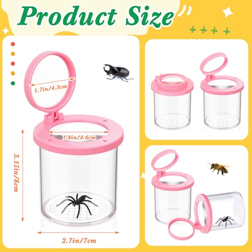 Skylety 2 Pieces Bug Jars Insect Viewer Catcher Bug Magnifying Insect Cage Container for Kids Children Science Nature Exploration Tool (Pink) - color: Pink