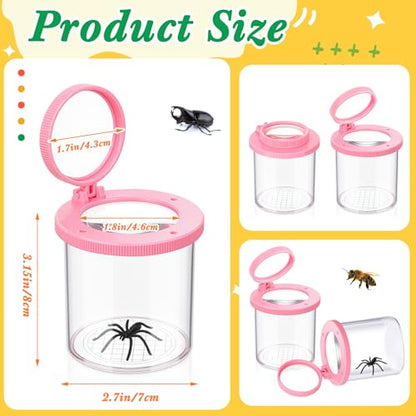 Skylety 2 Pieces Bug Jars Insect Viewer Catcher Bug Magnifying Insect Cage Container for Kids Children Science Nature Exploration Tool (Pink) - color: Pink