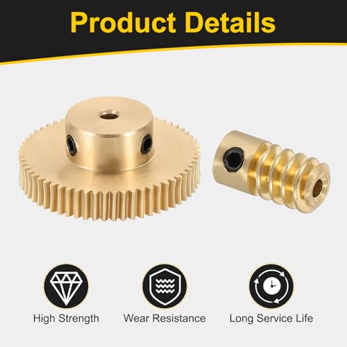 uxcell Worm Gear Set 60T 0.5 Module 60:1 Reduction Rate, Right Rotation Drive Gear Box Wheel Reduce Transmission Part (Brass Gear-3mm Bore, Brass Rod 2mm Bore) - size: Gear-3mm, Rod-2mm Bore, style: 0.5M-60T