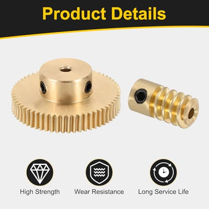 uxcell Worm Gear Set 60T 0.5 Module 60:1 Reduction Rate, Right Rotation Drive Gear Box Wheel Reduce Transmission Part (Brass Gear-3mm Bore, Brass Rod 2mm Bore) - size: Gear-3mm, Rod-2mm Bore, style: 0.5M-60T