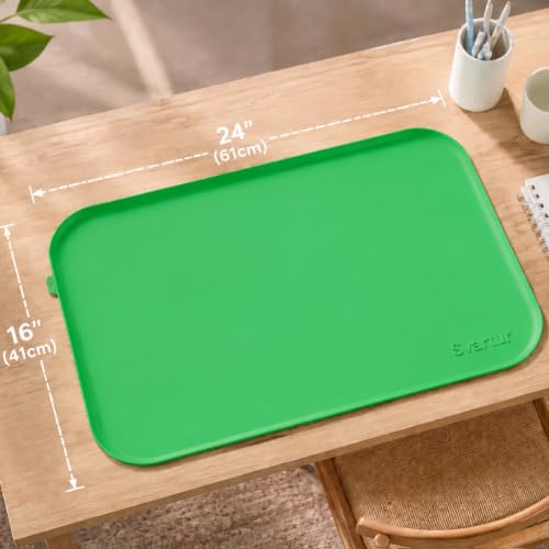 Silicone Craft Mat 24" x 16" with Raised Edge, Roll-Up Design with Storage Strap, Multi-Purpose Desk & Table Protector Silicone Art Mat for Crafts, Painting & DIY, Green - color: Green