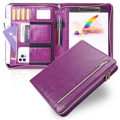 Portfolio Organizer Binder with Zipper, Padfolio for Women - color: Purple