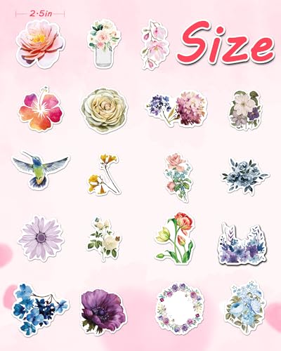 AOWDIAO 150 Pcs Flower Stickers Waterproof Floral Vinyl Stickers Decals for Water Bottles Laptop Scrapbooking Journaling