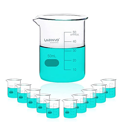 Low Form Graduated Glass Beaker, 10pcs of Vol.50ml, 3.3 Borosilicate Glass Beaker Set, IN-BKL50 - style: 10 PCS of 50 mL