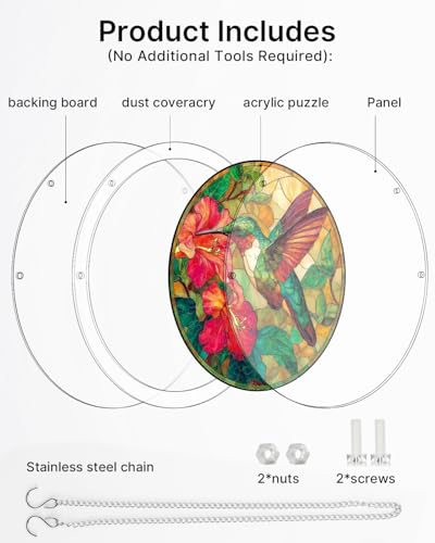 KaayeeWood Acrylic Suncatcher Puzzle, Emerald Flame Hummingbird-14.9 in - color: Emerald Flame Hummingbird, size: 14.9 in