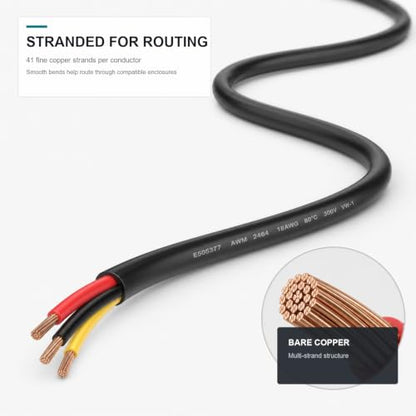 TUOFENG 18 AWG 3-Conductor Stranded Copper PVC Wire, 50 FT - size: 18 AWG PVC Stranded 3-Conductor Wire 50ft