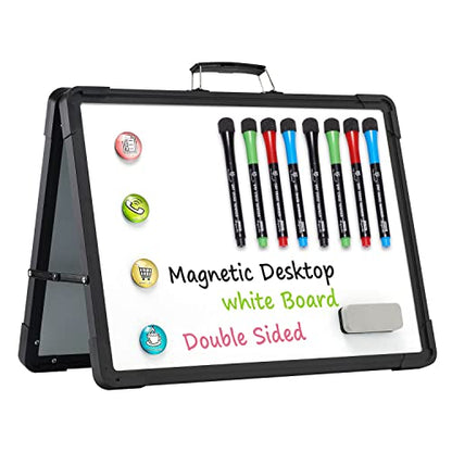 Small Dry Erase White Board - TSJ OFFICE 12" x 16" Mini Easel Desktop Double Sided Whiteboard, Portable Magnetic Board on Table Top with Holder for Drawing, Teacher Instruction, Memo Board - color: Black