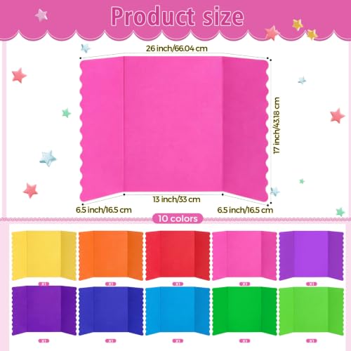 Mooliwe 10 Pack Scalloped Trifold Poster Board, 26" x 17", Rainbow - color: Rainbow, size: 26" X 17"