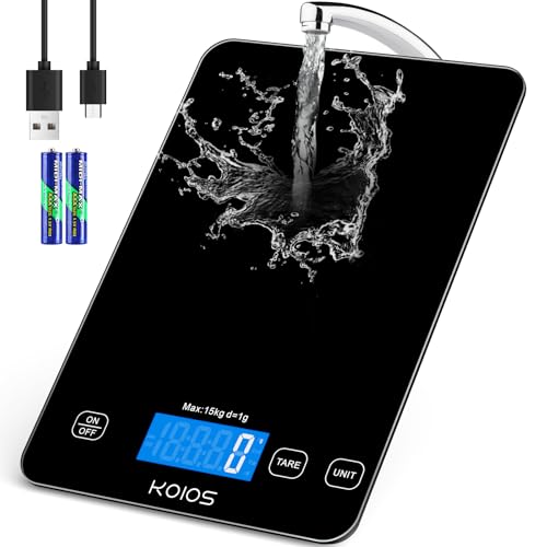 KOIOS 33lb Kitchen Scale 0.1oz Precision,Batteries & USB-C Charging(Black) - color: Black