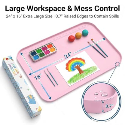 AWOKE Silicone Craft Mat 24"x 16" with Raised Edges for Kids & Painting - color: Pink