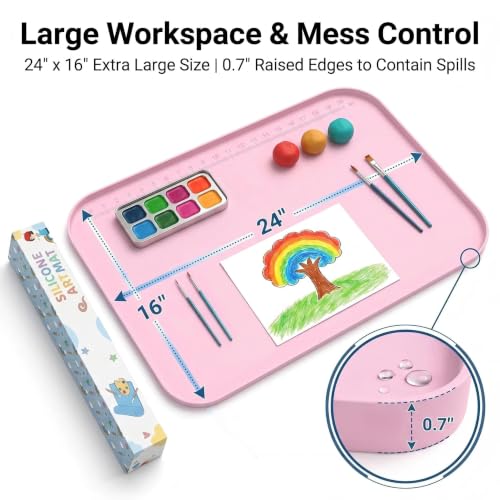 AWOKE Silicone Craft Mat 24"x 16" with Raised Edges for Kids & Painting - color: Pink